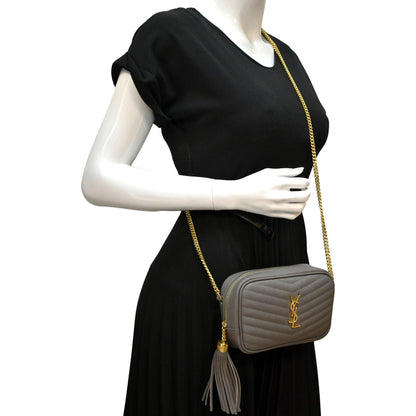 YVES SAINT LAURENT Lou Chevron Leather Camera Crossbody Bag Storm