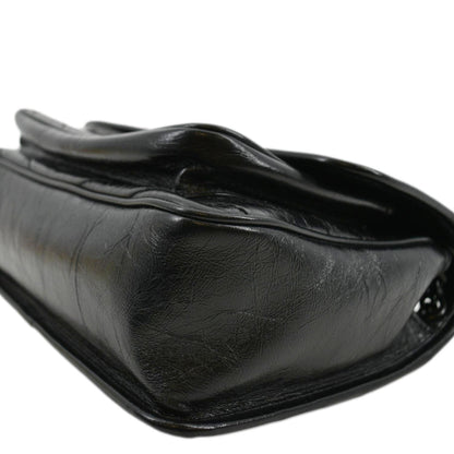 YVES SAINT LAURENT Niki Baby Crinkle Leather Shoulder Bag Black
