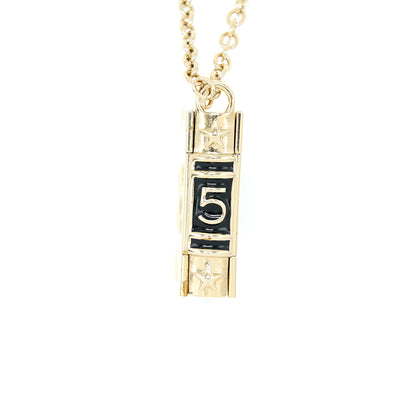 Chanel 22C Book Locket Long Necklace Light Gold Tone