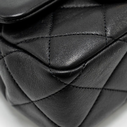 Chanel 23c Round Handle Mini Square Flap Bag Lambskin Black  (microchip)