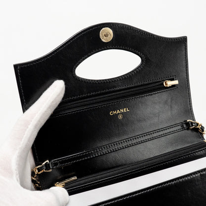 Chanel 24c 31 Wallet On Chain Shiny Calfskin Black L (Microchip)