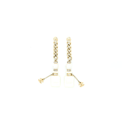 Chanel NO.5 Perfume Bottle Pearl Drop Earrings Light Gold Tone