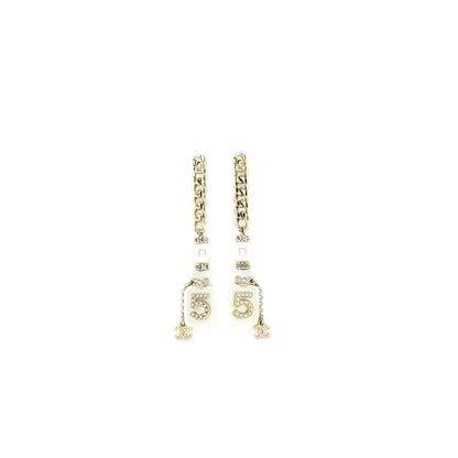Chanel NO.5 Perfume Bottle Pearl Drop Earrings Light Gold Tone