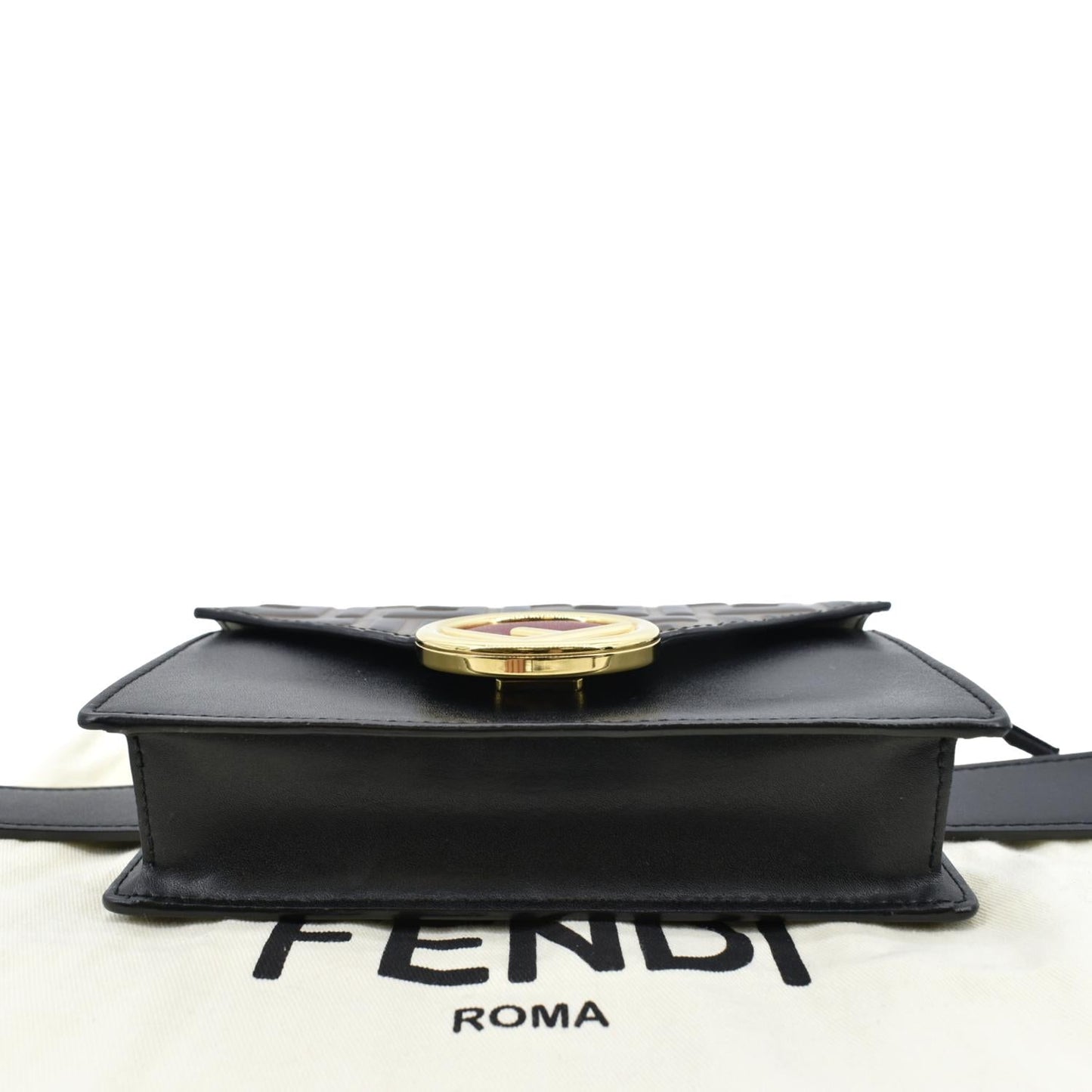 FENDI Liberty F Vitello Leather Crossbody Belt Bag Black