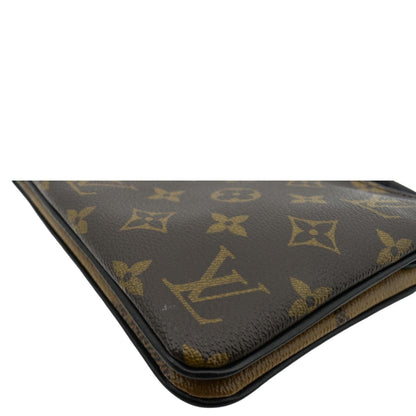 LOUIS VUITTON Double Zip Pochette Reverse Monogram Giant Crossbody Bag Brown