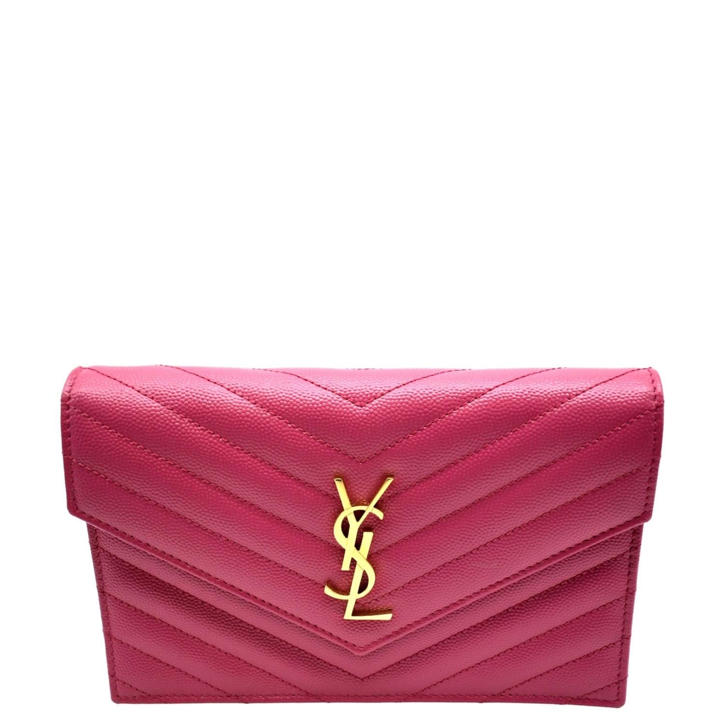 YVES SAINT LAURENT Cassandre Grain De Poudre Embossed Chain Envelope Bag Fuchsia