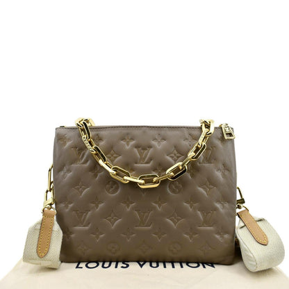 LOUIS VUITTON Coussin MM Monogram Embossed Shoulder Bag Taupe