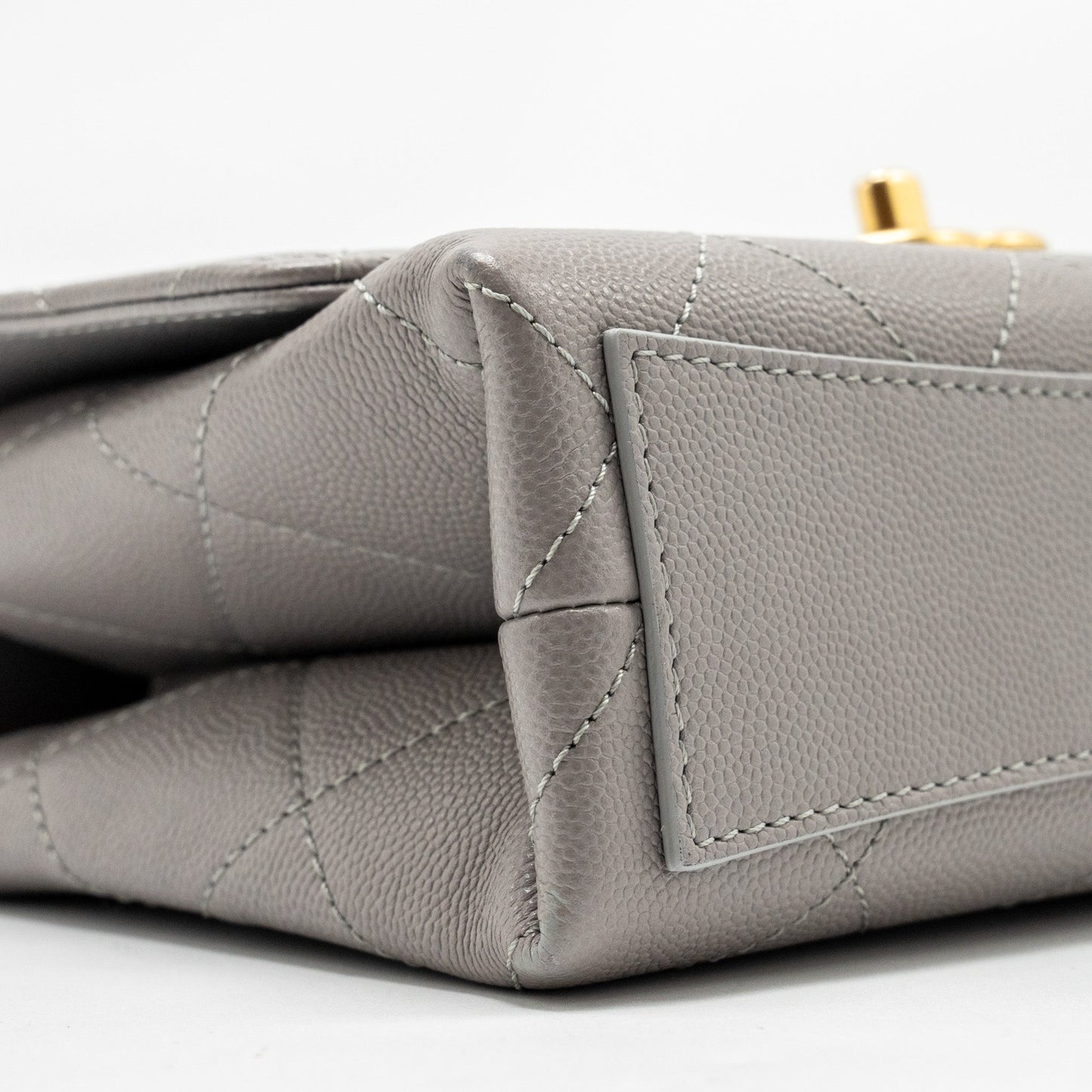 Chanel Mini Quilted Flap Bag With Chain Handle Caviar Grey  (microchip)