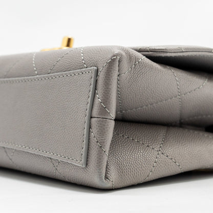 Chanel Mini Quilted Flap Bag With Chain Handle Caviar Grey  (microchip)