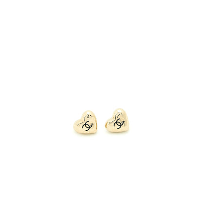 Chanel Small Heart Logo Earrings Light Gold Tone