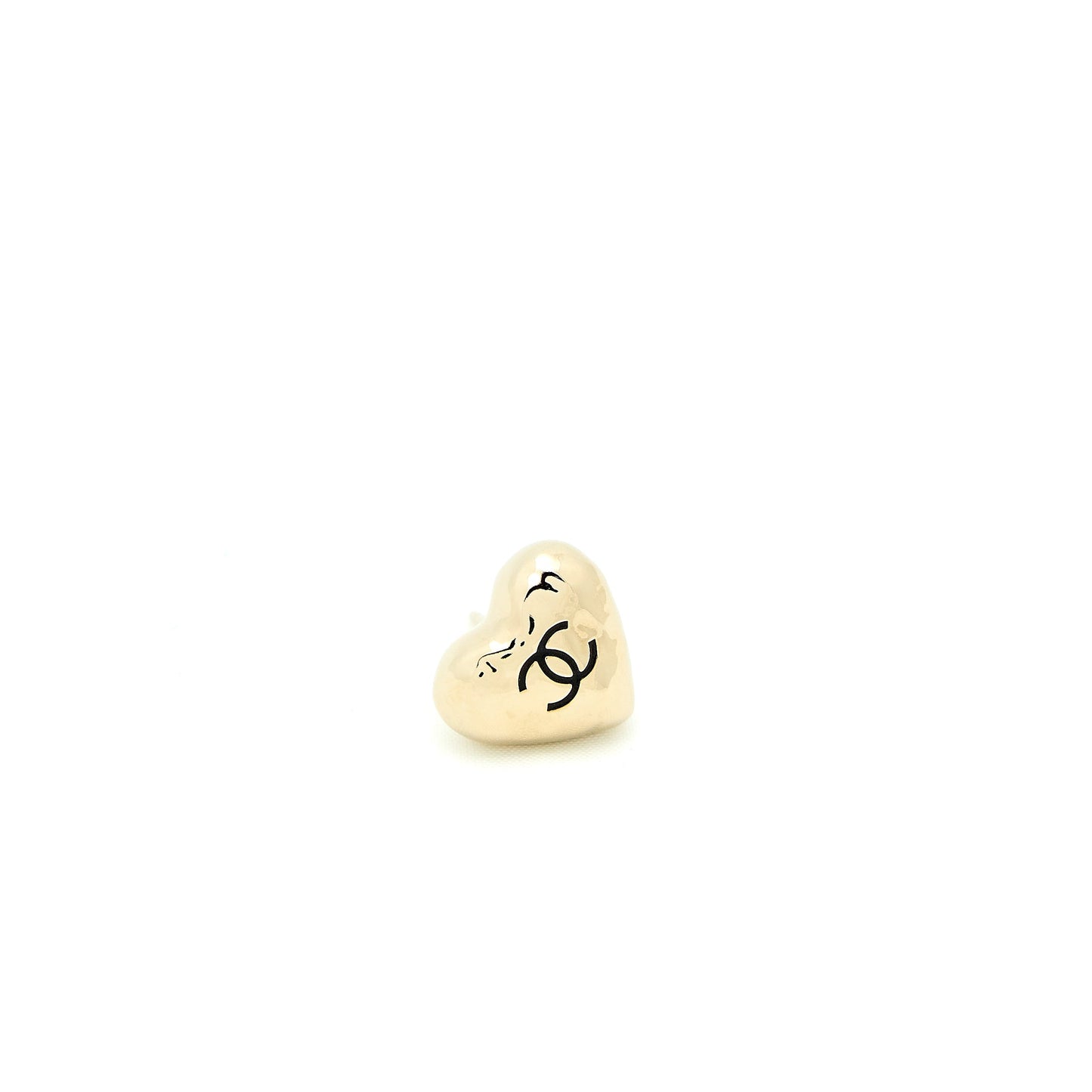 Chanel Small Heart Logo Earrings Light Gold Tone