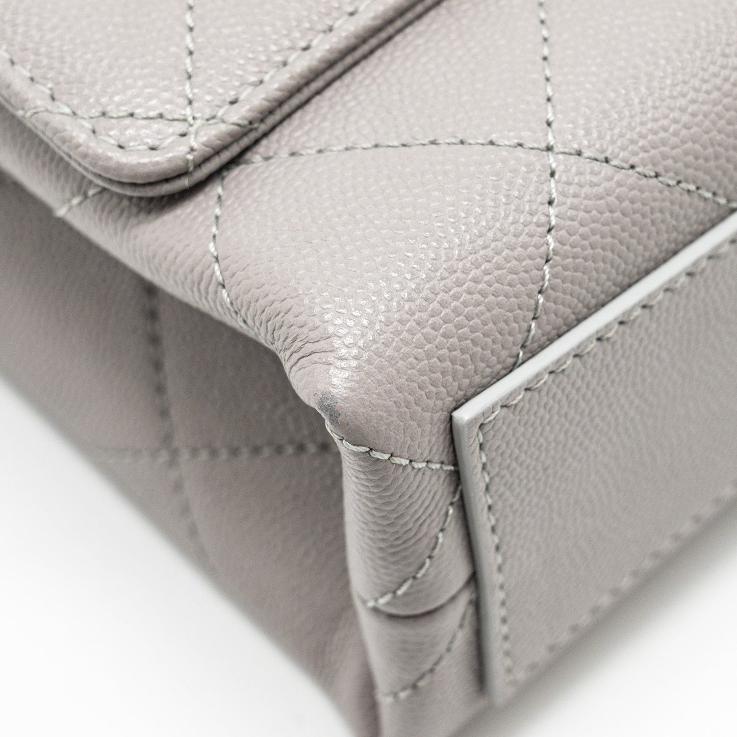 Chanel Mini Quilted Flap Bag With Chain Handle Caviar Grey  (microchip)