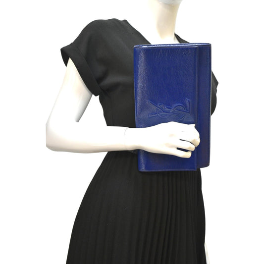 YVES SAINT LAURENT Belle de Jour Leather Clutch Bag Blue