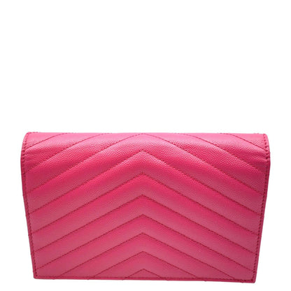 YVES SAINT LAURENT Cassandre Grain De Poudre Embossed Chain Envelope Bag Fuchsia