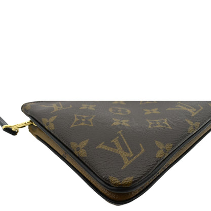 LOUIS VUITTON Double Zip Pochette Reverse Monogram Giant Crossbody Bag Brown