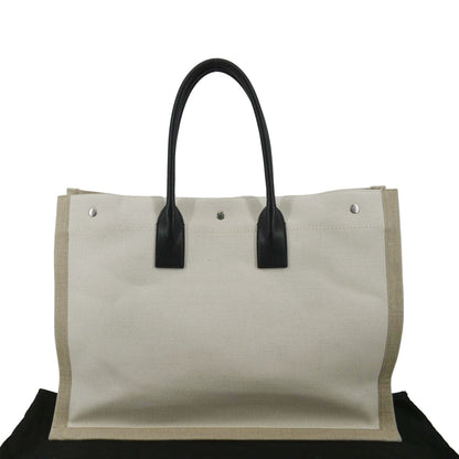YVES SAINT LAURENT Rive Gauche Small Linen Leather Tote Griege