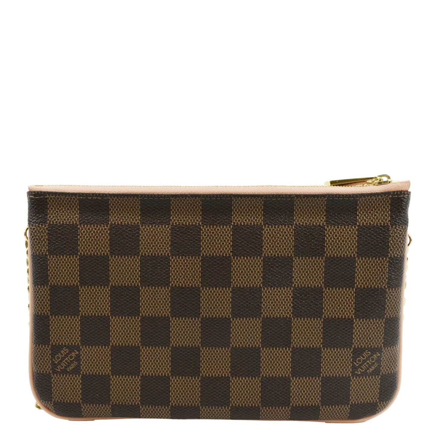 LOUIS VUITTON Double Zip Pochette Damier Ebene Crossbody Bag Rose Ballerine