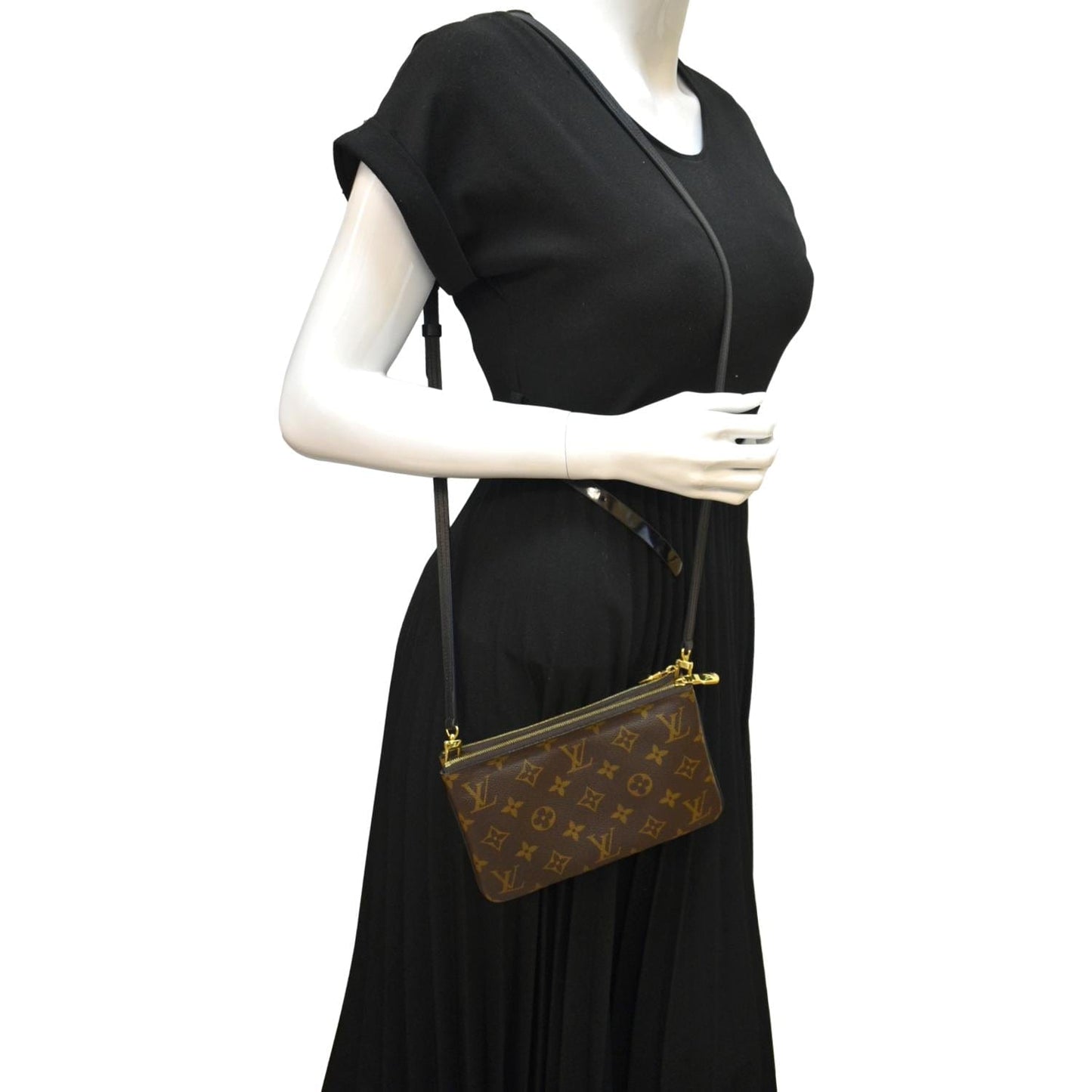 LOUIS VUITTON Double Zip Pochette Reverse Monogram Giant Crossbody Bag Brown
