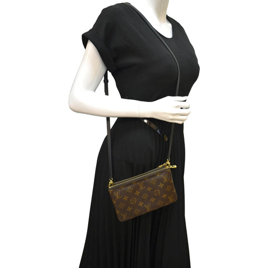 LOUIS VUITTON Double Zip Pochette Reverse Monogram Giant Crossbody Bag Brown