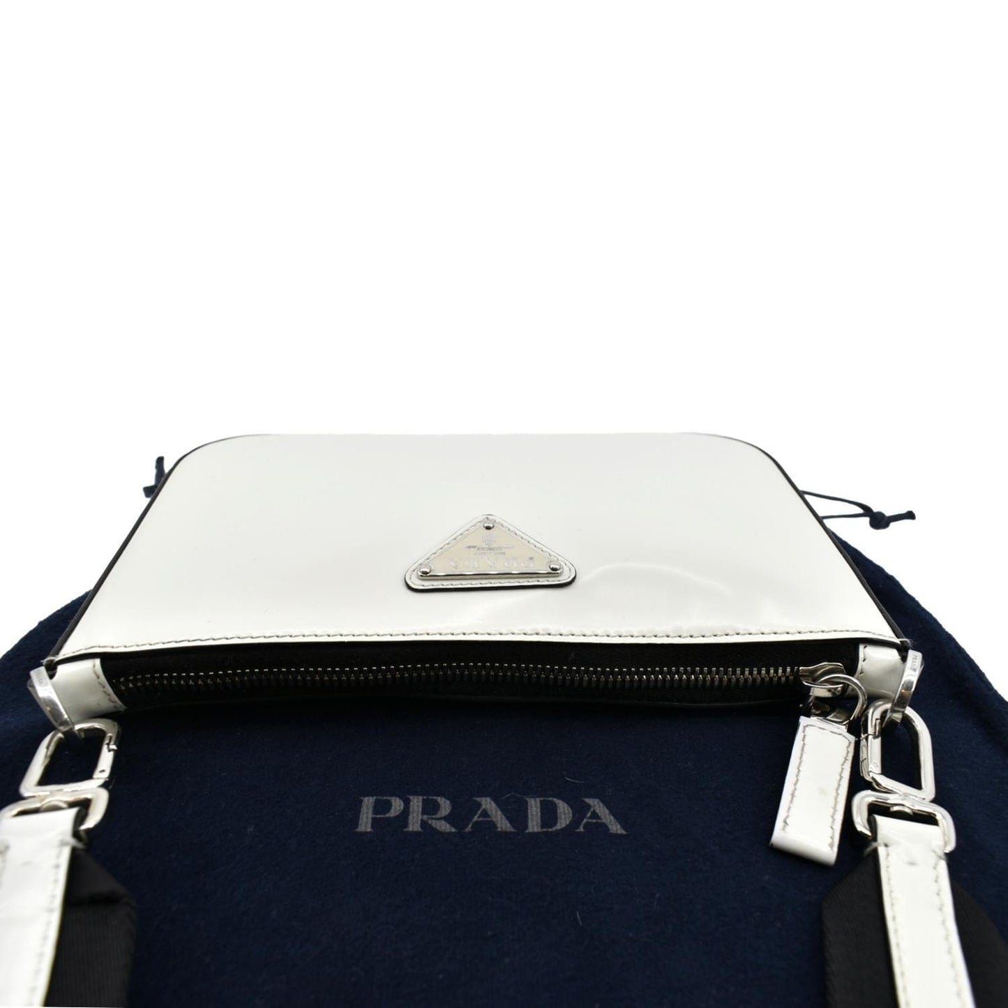PRADA Brushed Leather Shoulder Bag White
