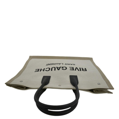 YVES SAINT LAURENT Rive Gauche Small Linen Leather Tote Griege