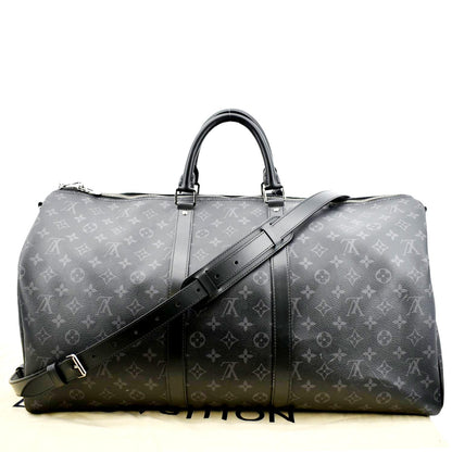LOUIS VUITTON Keepall 55 Bandouliere Monogram Eclipse Travel Bag Black