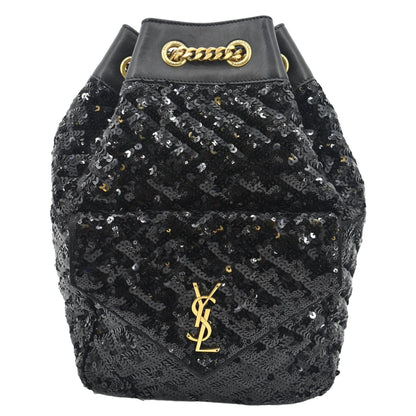 YVES SAINT LAURENT Sequin Leather Backpack Bag Black