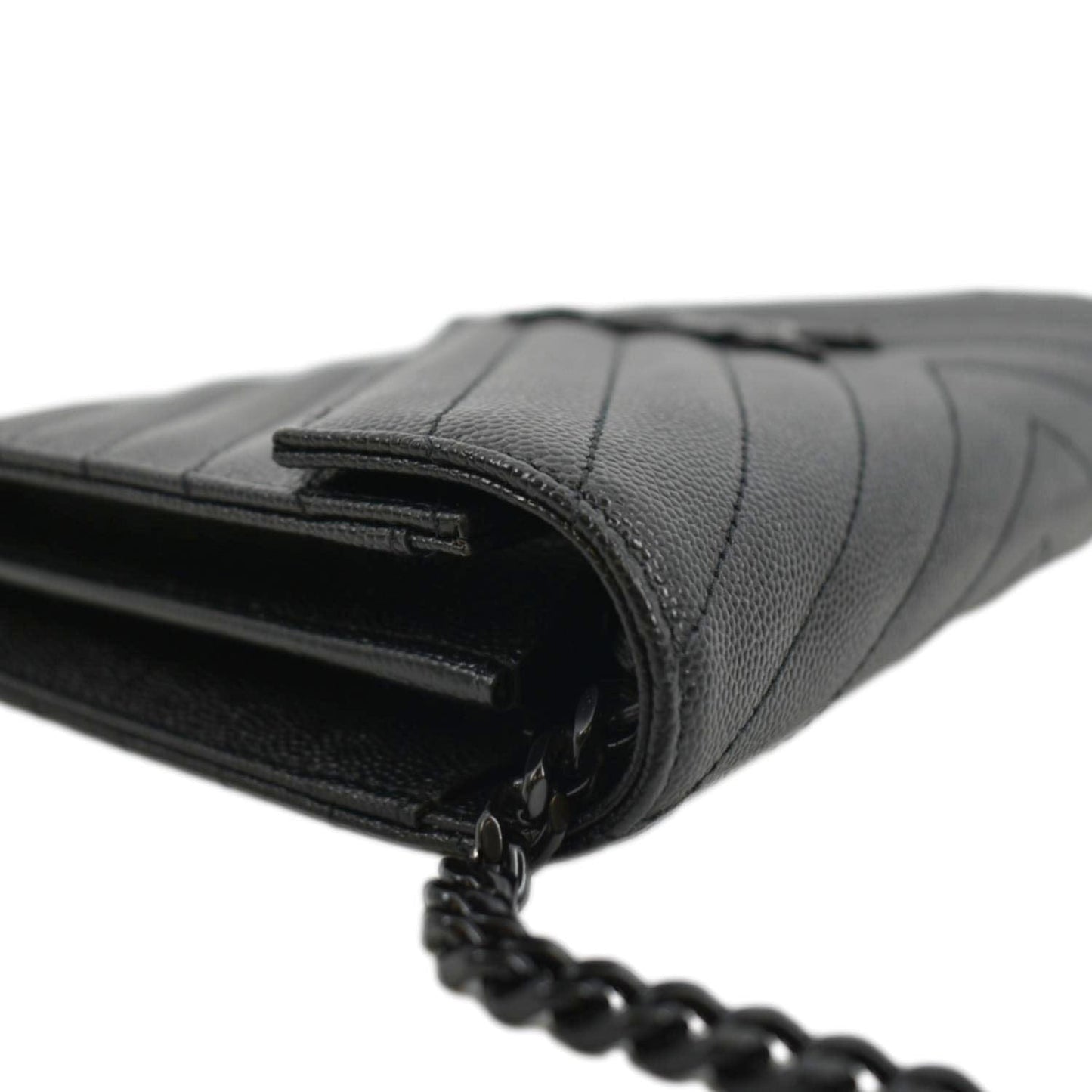 YVES SAINT LAURENT Cassandre Chain Wallet Leather Crossbody Bag Black