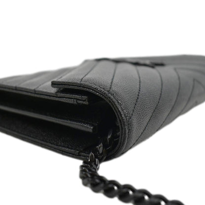 YVES SAINT LAURENT Cassandre Chain Wallet Leather Crossbody Bag Black