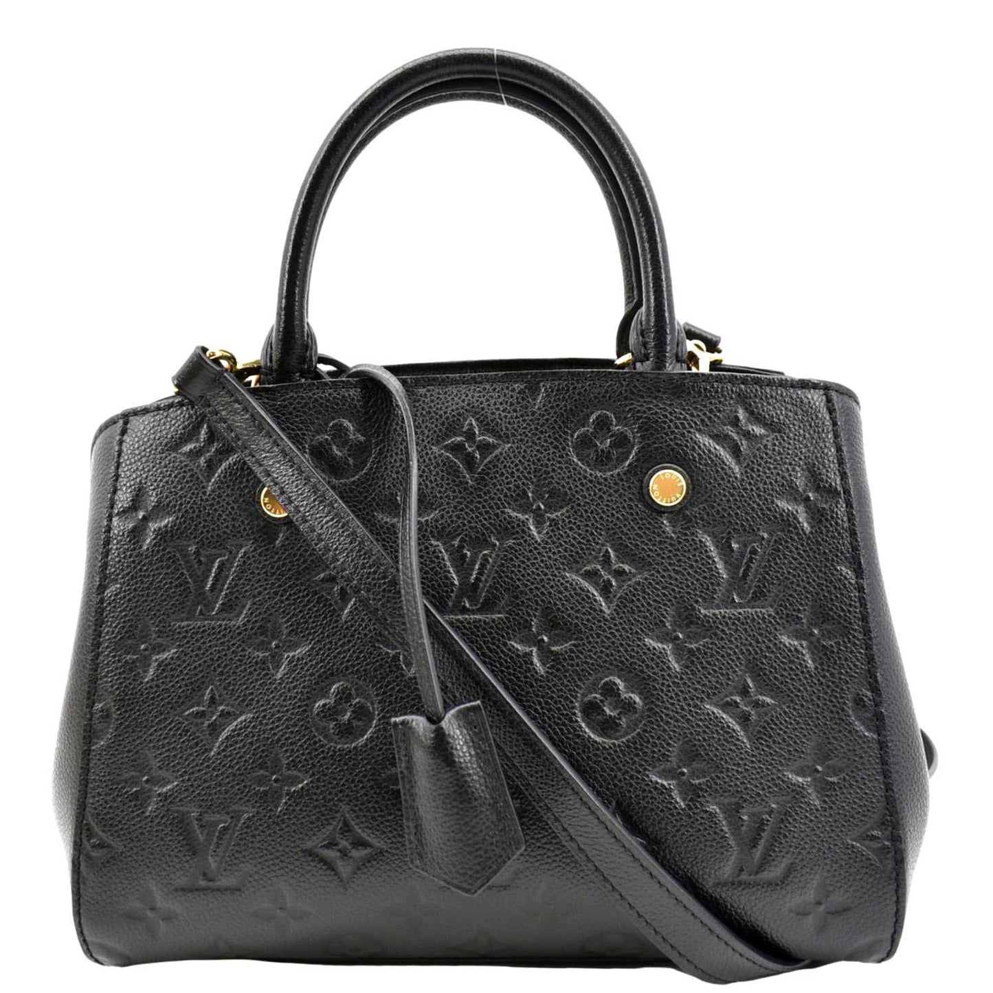 LOUIS VUITTON Montaigne BB Monogram Empreinte Leather Satchel Bag Black