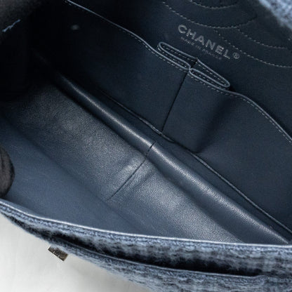 Chanel 2.55 226 reissue double flap bag tweed dark grey / blue ruthenium hardware