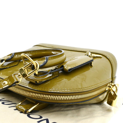 LOUIS VUITTON Alma BB Vernis Leather Satchel Crossbody Bag Vert Olive