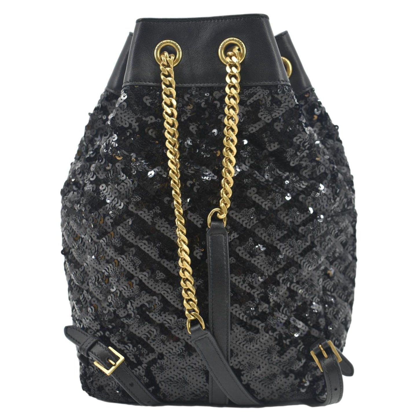 YVES SAINT LAURENT Sequin Leather Backpack Bag Black