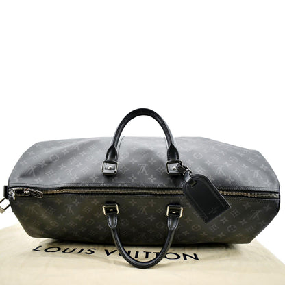 LOUIS VUITTON Keepall 55 Bandouliere Monogram Eclipse Travel Bag Black