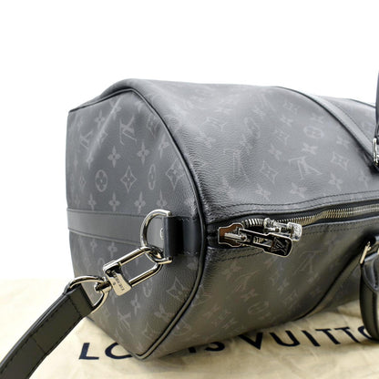 LOUIS VUITTON Keepall 55 Bandouliere Monogram Eclipse Travel Bag Black