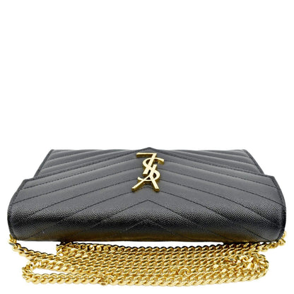 YVES SAINT LAURENT Cassandre Matelasse Chain Wallet Crossbody Bag Black