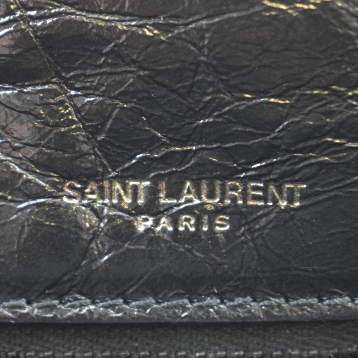 YVES SAINT LAURENT Niki Baby Crinkle Leather Shoulder Bag Black