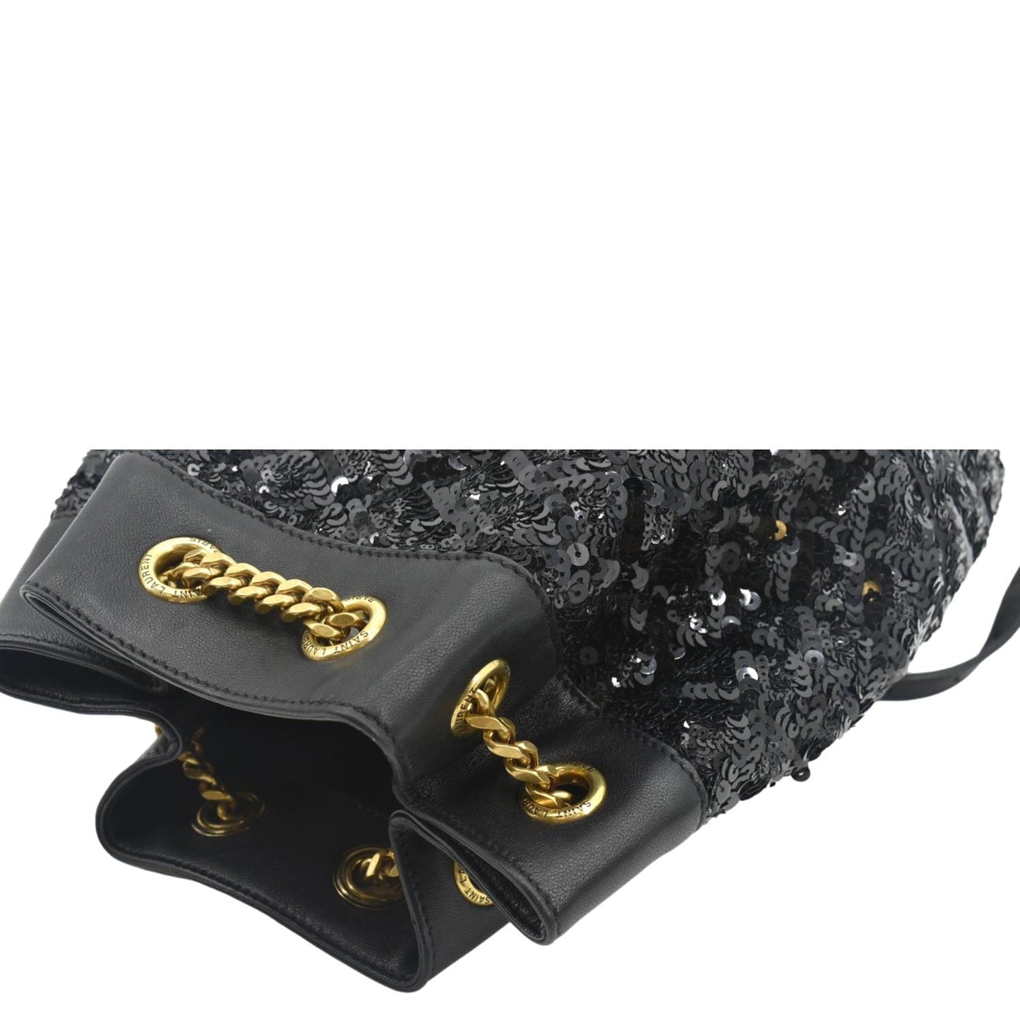 YVES SAINT LAURENT Sequin Leather Backpack Bag Black