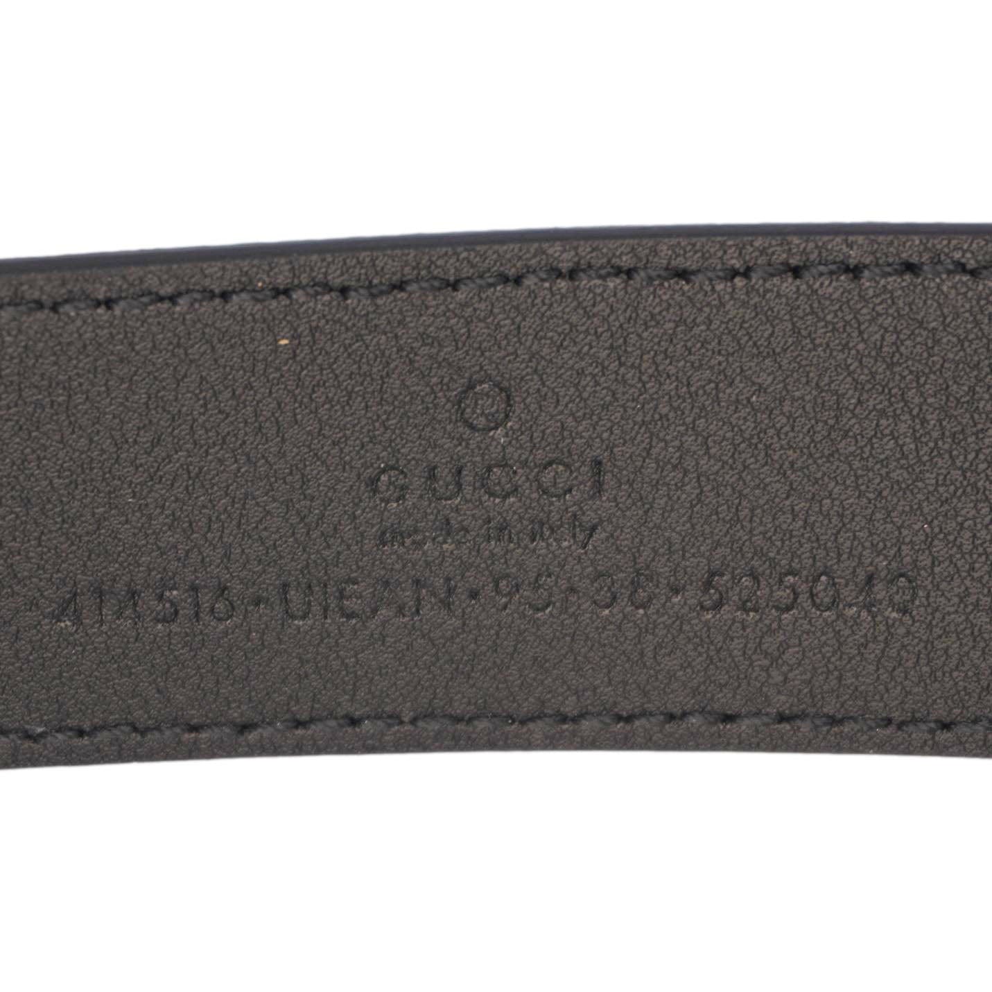 GUCCI Double G Buckle Marmont Bee Print Leather Belt Black 411516 Size 95.38