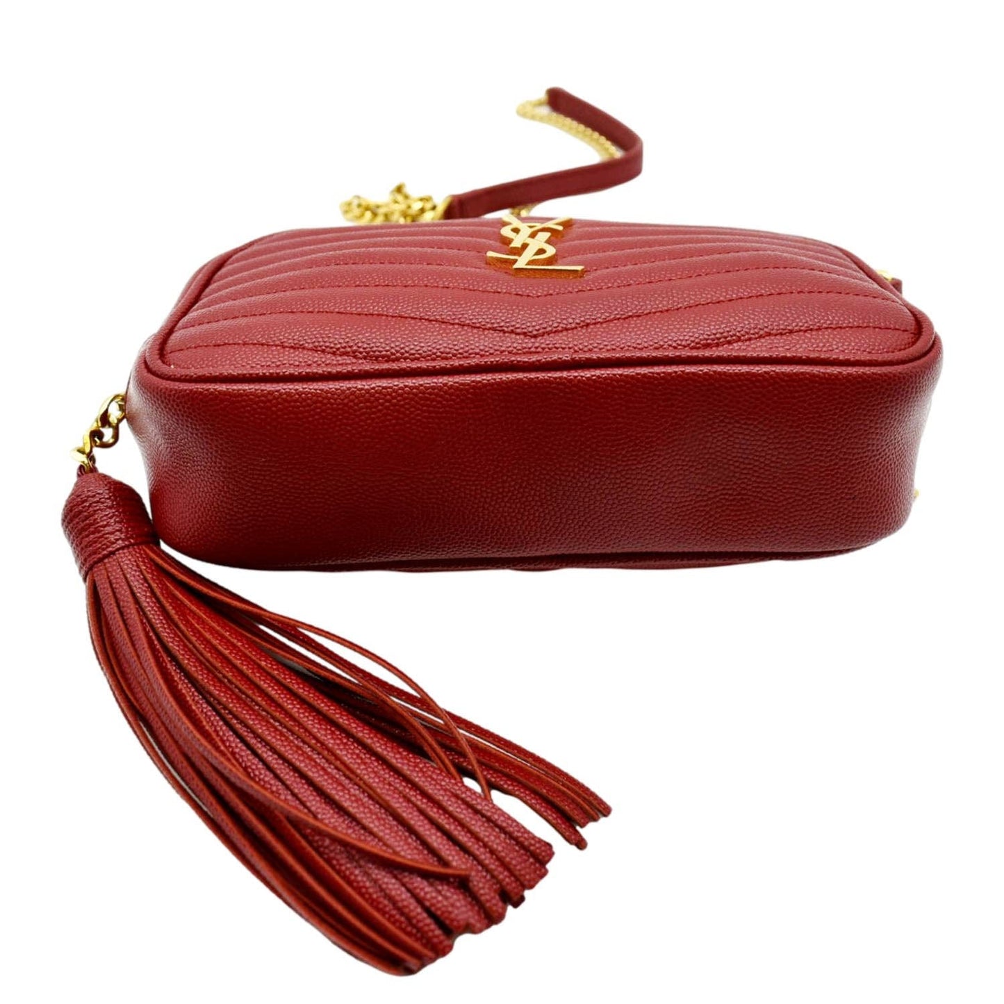 YVES SAINT LAURENT Small Lou Chevron Leather Camera Crossbody Bag Red
