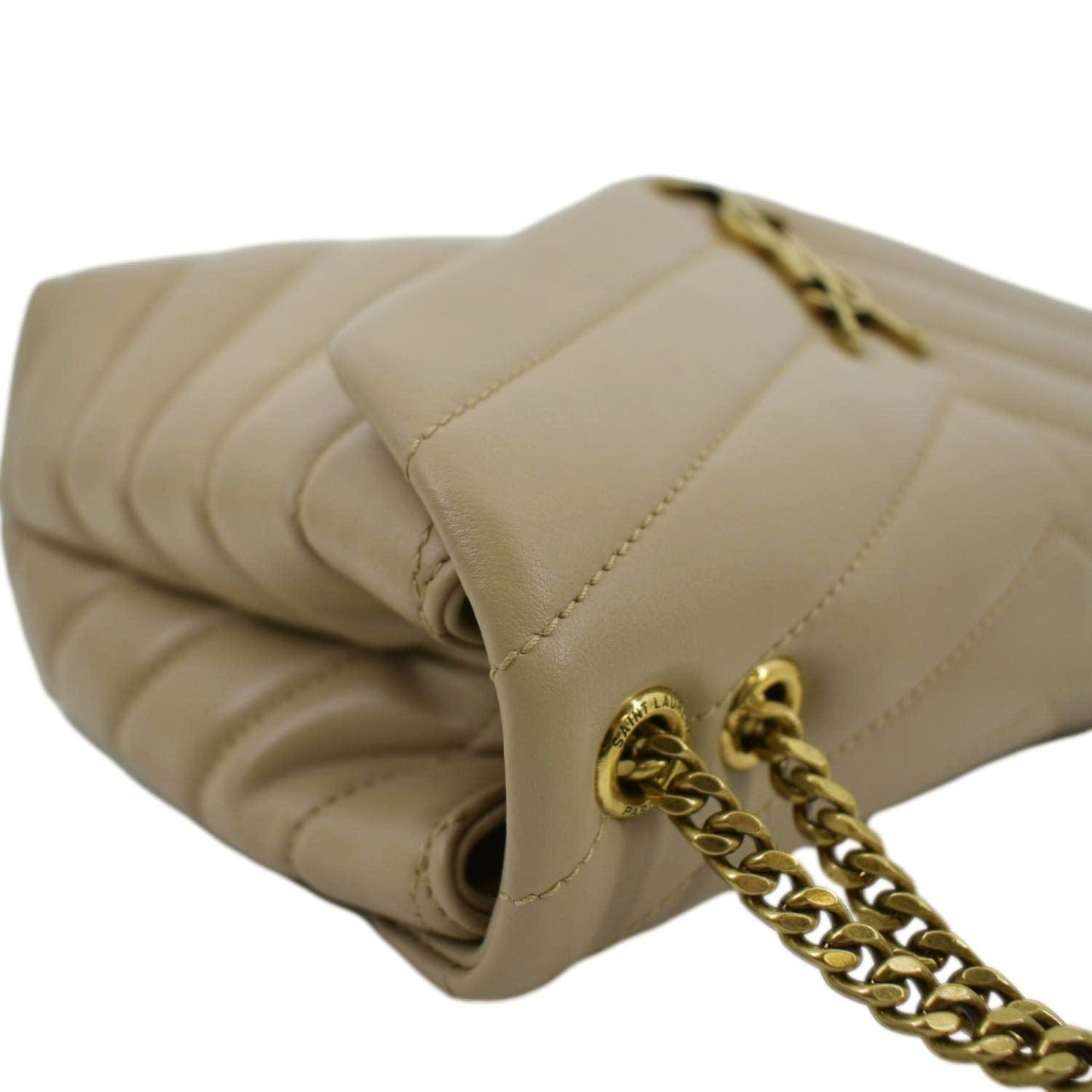 YVES SAINT LAURENT Small Loulou Quilted Leather Crossbody Bag Dark Beige