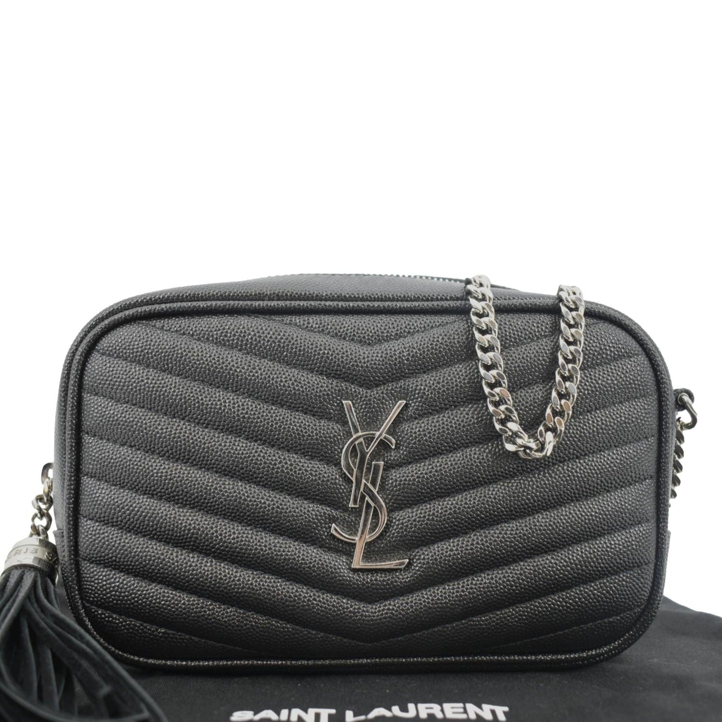 YVES SAINT LAURENT Lou Chevron Leather Camera Crossbody Bag Black