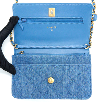 Chanel Pearl Crush Wallet on Chain Denim Light Blue  (Microchip)