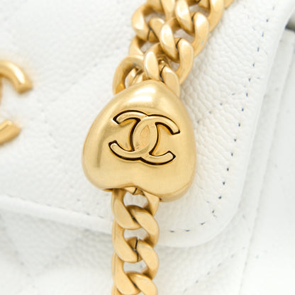 Chanel 23C Coco Love Mini Flap Bag with Chain Caviar White Brushed  (Microchip)