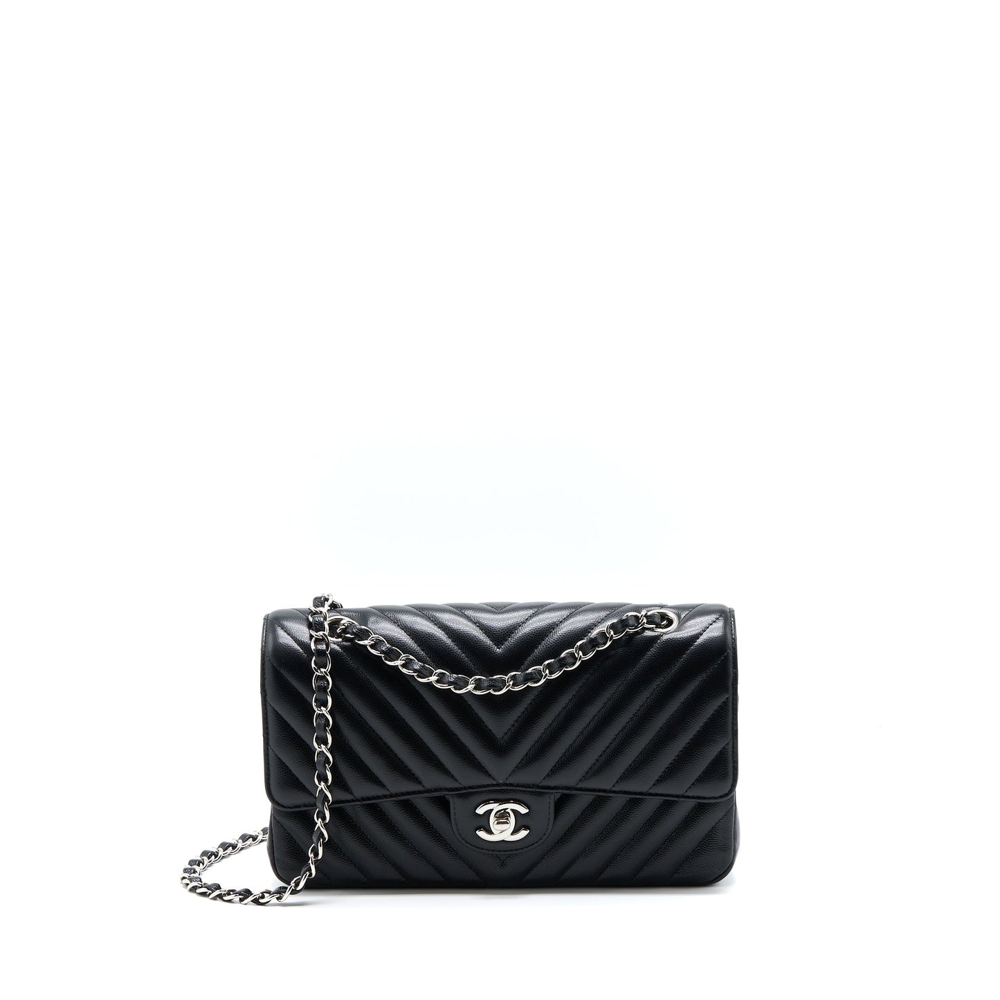 Chanel Medium Classic Double Flap Bag Chevron Caviar Black