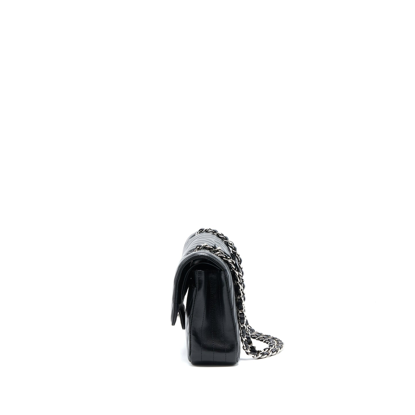 Chanel Medium Classic Double Flap Bag Chevron Caviar Black