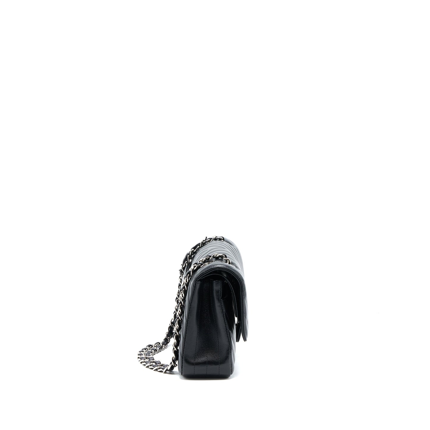 Chanel Medium Classic Double Flap Bag Chevron Caviar Black