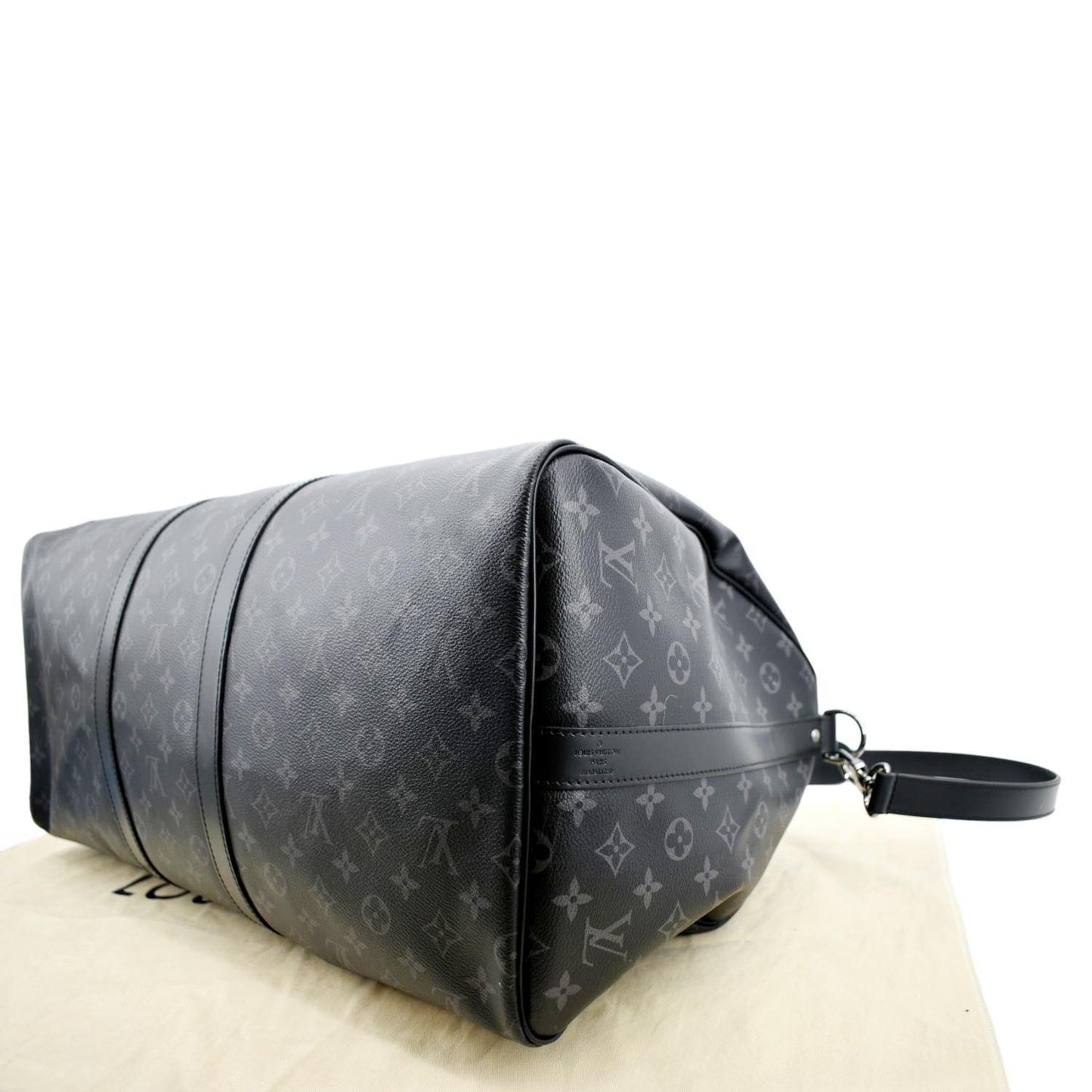 LOUIS VUITTON Keepall 55 Bandouliere Monogram Eclipse Travel Bag Black