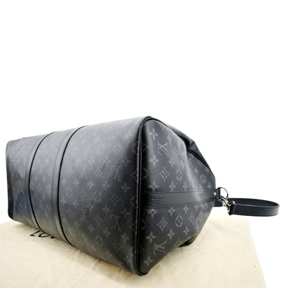 LOUIS VUITTON Keepall 55 Bandouliere Monogram Eclipse Travel Bag Black