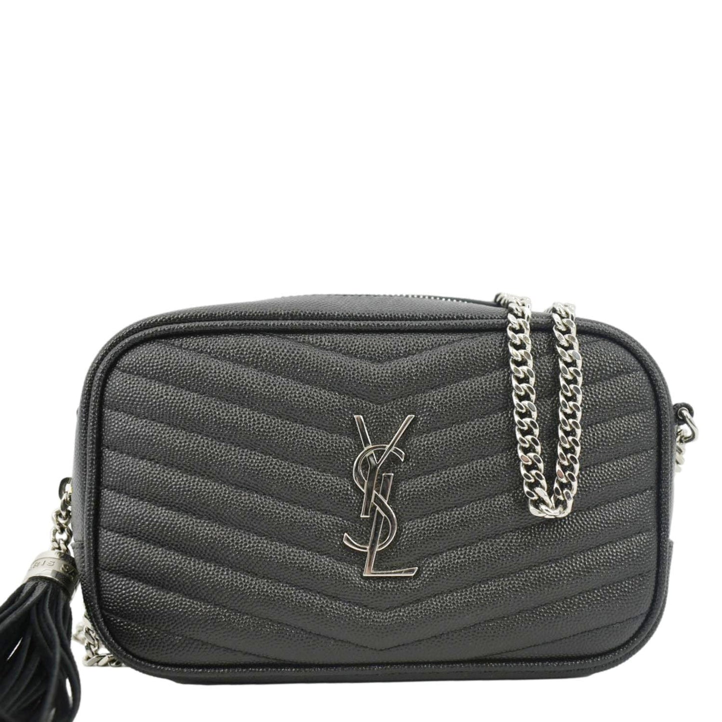 YVES SAINT LAURENT Lou Chevron Leather Camera Crossbody Bag Black